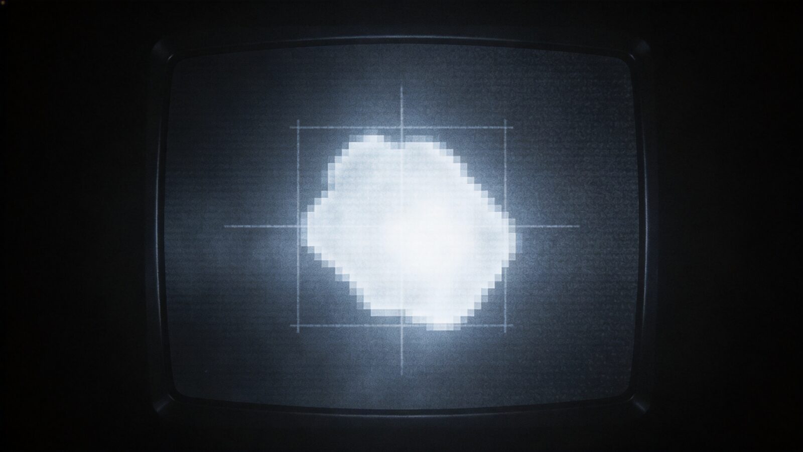 Illustration: a low-resolution grainy infrared blob on a dark screen — genuinely recorded, yet ambiguous in its interpretation.